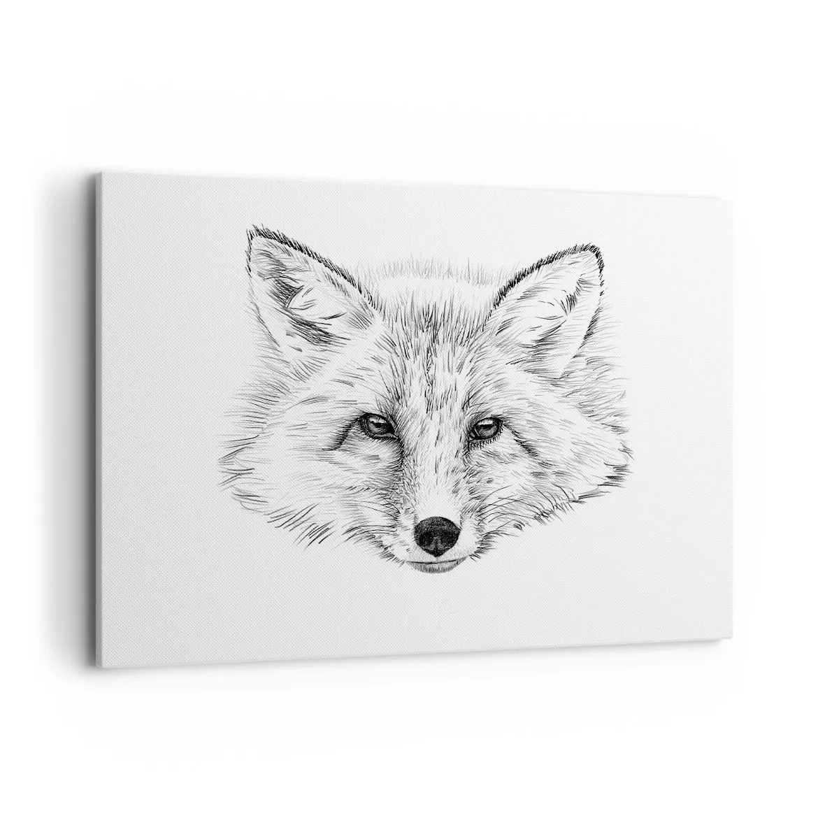 Impression sur toile - Image sur toile - Dessin en noir et blanc d'une tête de renard sur fond blanc - 100x70cm - Ces yeux peuvent-ils mentir ? - Décoration murale moderne pour le salon et la chambre ARTTOR
