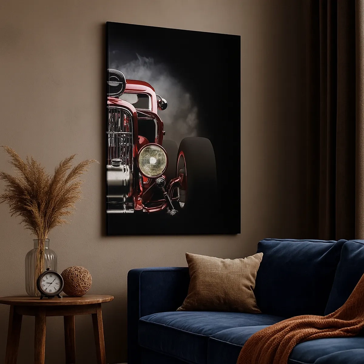 Impression sur toile - Image sur toile - Voiture de course classique rouge sur fond sombre - 50x70cm - Rapide et furieusement beau - Décoration murale moderne pour le salon et la chambre ARTTOR