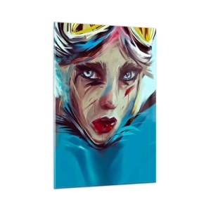 Impression sur verre - Image sur verre - Portrait d'une femme aux couleurs dynamiques et au style abstrait - 80x120cm - Guerrière errante - Décoration murale moderne pour le salon et la chambre ARTTOR