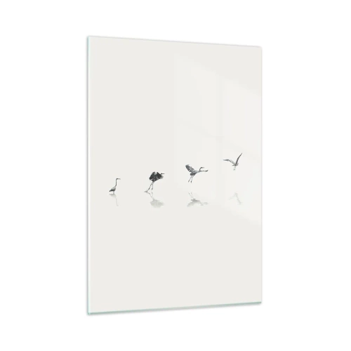 Impression sur verre - Image sur verre - Silhouettes de quatre oiseaux se déplaçant sur l'eau - 50x70cm - Quatre étapes simples - Décoration murale moderne pour le salon et la chambre ARTTOR