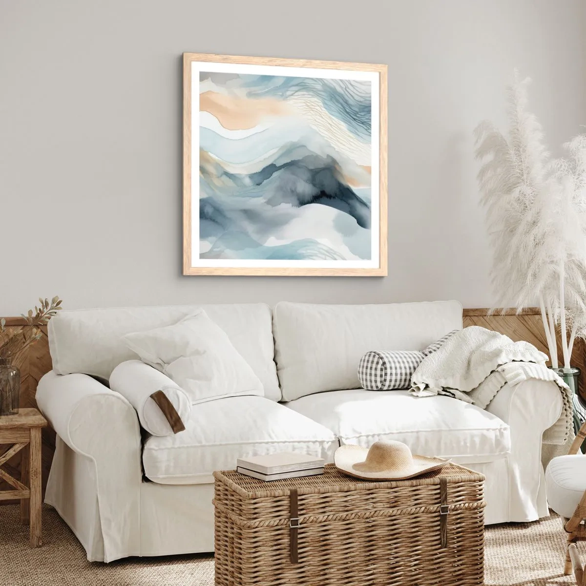Affiche dans un chêne clair - Poster - Abstraction enneigée et brumeuse - 40x40 cm