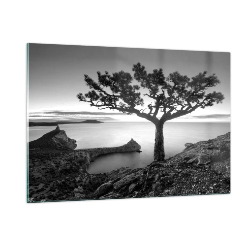 Impression sur verre - Image sur verre - Un arbre sur une falaise surplombant la baie - 120x80cm - Paix jusqu'à l'horizon - Décoration murale moderne pour le salon et la chambre ARTTOR