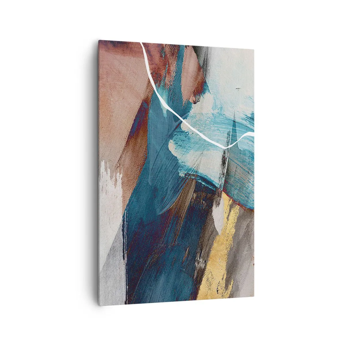 Impression sur toile - Image sur toile - Coups de pinceau abstraits dans des tons de bleu et d'or - 80x120cm - Avec panache et énergie - Décoration murale moderne pour le salon et la chambre ARTTOR