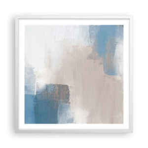 Affiche dans un cadre blanc - Poster - Abstraction rose derrière un rideau de bleu - 60x60 cm