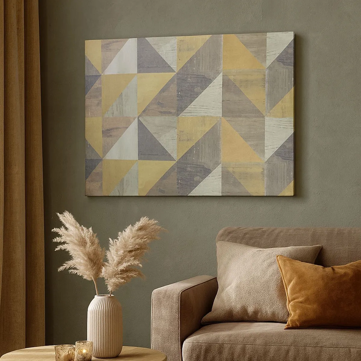 Impression sur toile - Image sur toile - Composition géométrique de triangles aux tons terreux - 70x50cm - Suivant l'angle du triangle - Décoration murale moderne pour le salon et la chambre ARTTOR