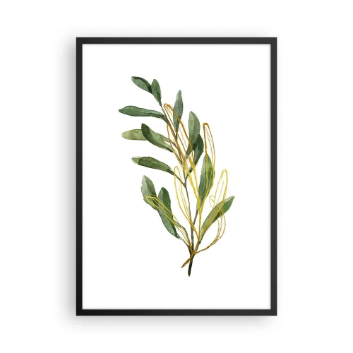 Affiche dans un cadre noir - Poster - Branche aquarelle aux délicats accents dorés - 50x70cm - Tout ce qui est bon - Décoration murale moderne pour le salon et la chambre ARTTOR
