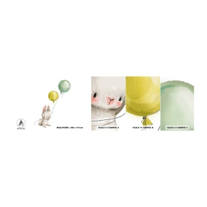 Échantillon De Papier Peint Standard Eco - Moi aussi je vole! - Pour les enfants, Lapin, Ballons colorés - 100x30 cm