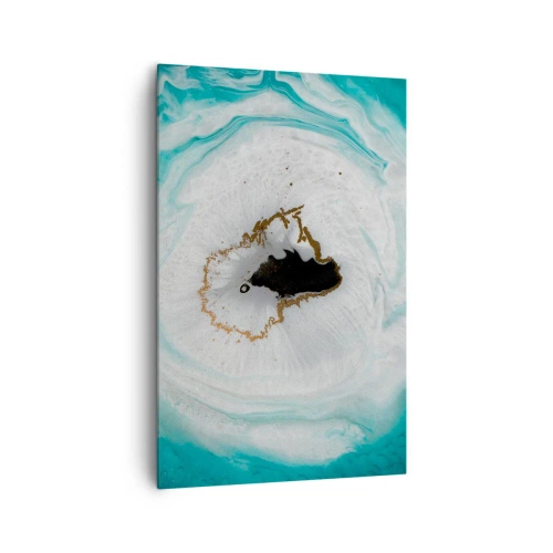 Impression sur toile - Image sur toile - Motif de géode abstrait dans des tons de turquoise, blanc et or - 80x120cm - Pénétrer à l'intérieur - Décoration murale moderne pour le salon et la chambre ARTTOR