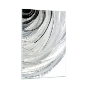 Impression sur verre - Image sur verre - Une spirale noire et blanche avec des coups de pinceau dynamiques. - 50x70cm - Composition orbitale - Décoration murale moderne pour le salon et la chambre ARTTOR