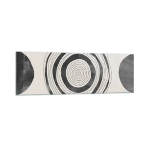 Impression sur verre - Image sur verre - Cercles minimalistes noirs et blancs sur fond clair - 160x50cm - Ce qui est important c'est ce qu'il y a entre les deux - Décoration murale moderne pour le salon et la chambre ARTTOR