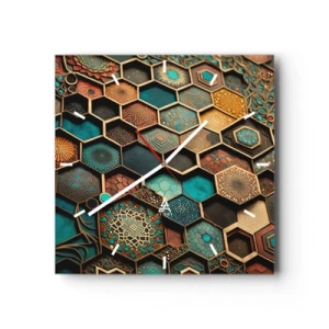 Horloge murale - Pendule murale - Ornements colorés aux motifs hexagonaux - 30x30cm - Ornements arabes – variation - Décoration murale moderne pour le salon et la chambre ARTTOR