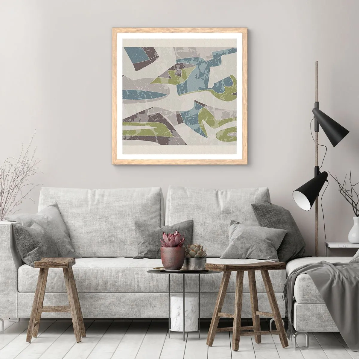 Affiche dans un chêne clair - Poster - Composition derrière la vitre - 50x50 cm