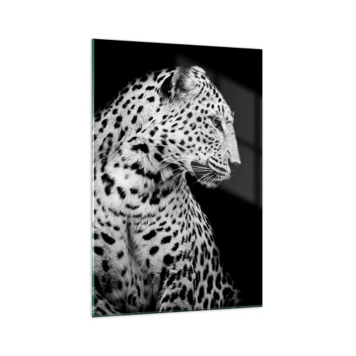 Impression sur verre - Image sur verre - Image en noir et blanc d'un léopard sur fond noir - 70x100cm - Presque un profil parfait! - Décoration murale moderne pour le salon et la chambre ARTTOR