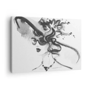 Impression sur toile - Image sur toile - Femme élégante avec un chapeau de style noir et blanc - 70x50cm - Une dame de caractère - Décoration murale moderne pour le salon et la chambre ARTTOR