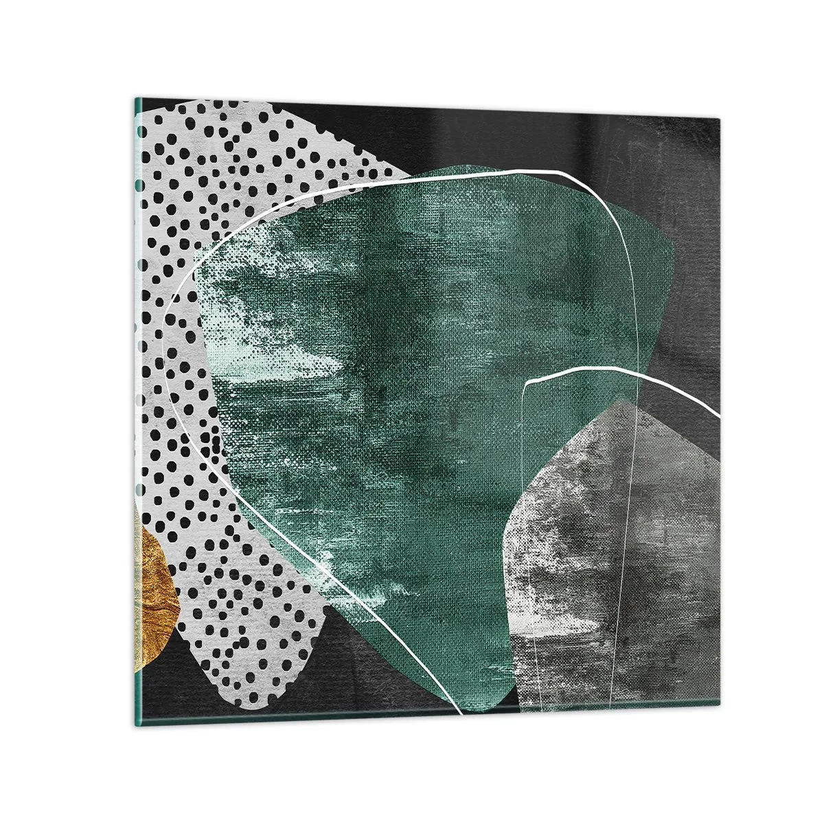 Impression sur verre - Image sur verre - Abstraction colorée avec feuille d'or - 50x50 cm