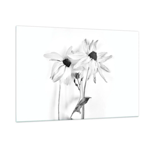 Impression sur verre - Image sur verre - Fleurs noires et blanches dans un style minimaliste - 120x80cm - Personne ne souhaite être seul - Décoration murale moderne pour le salon et la chambre ARTTOR