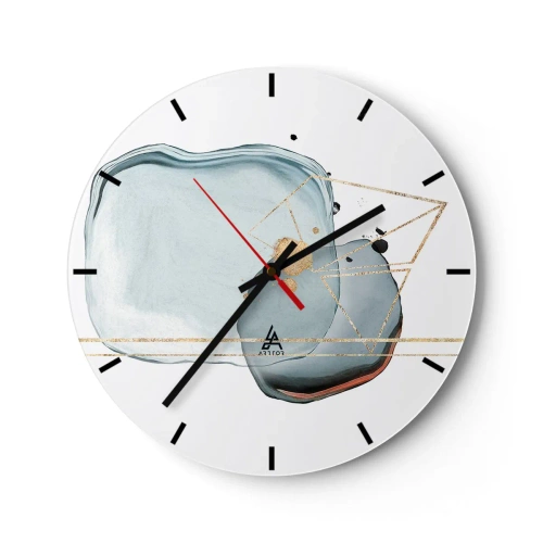 Horloge murale - Pendule murale - Composition abstraite dans les tons bleu et or - 30x30cm - Etude des gouttes - Décoration murale moderne pour le salon, la cuisine et la chambre ARTTOR