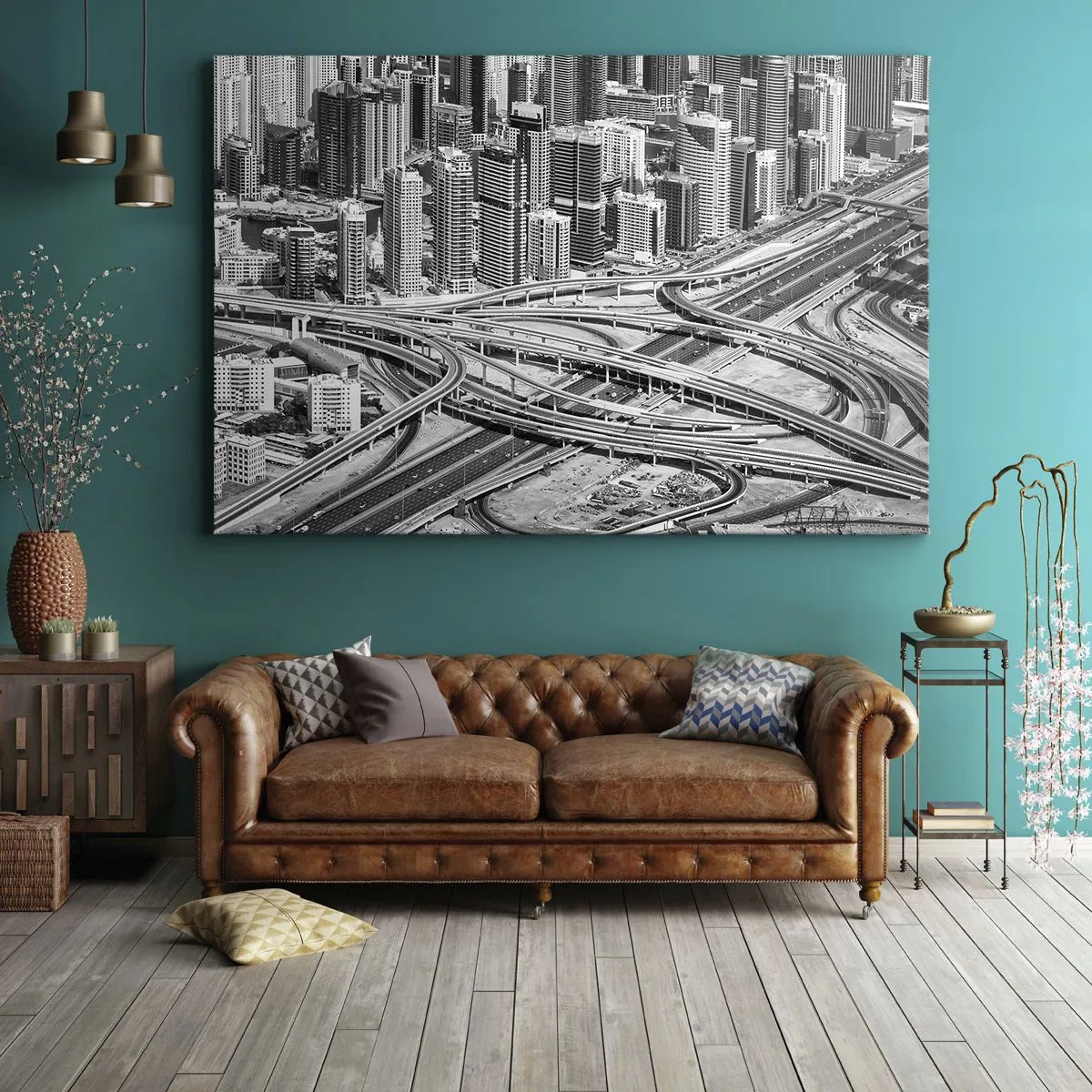 Impression sur toile - Image sur toile - Une vue plongeante sur Dubaï - 70x50cm - Dubaï - la ville impossible - Décoration murale moderne pour le salon et la chambre ARTTOR