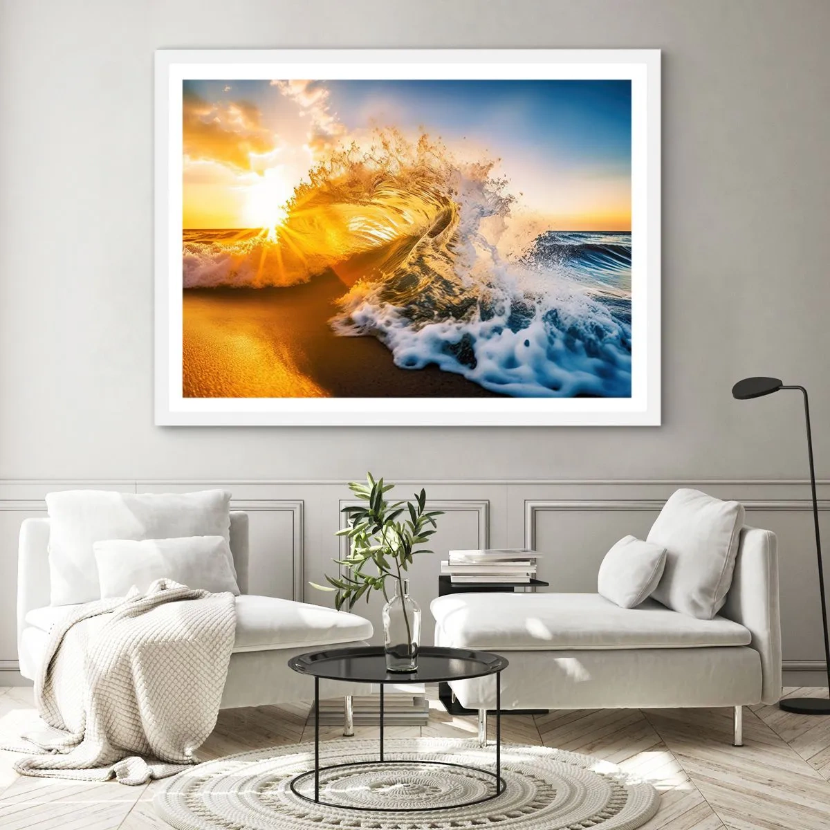 Affiche dans un cadre blanc - Poster - S'amuser dans le sable - 100x70 cm