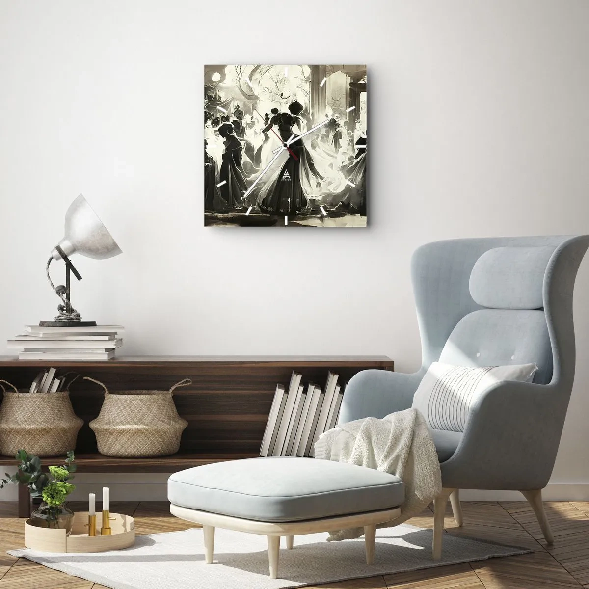 Horloge murale - Pendule murale - Boule de style rétro en noir et blanc - 30x30cm - La grande mascarade - Décoration murale moderne pour le salon et la chambre ARTTOR