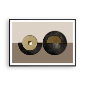 Affiche dans un cadre noir - Poster - Cercles abstraits dans des tons d'or et de marron - 100x70cm - Variations autour du cercle - Décoration murale moderne pour le salon et la chambre ARTTOR