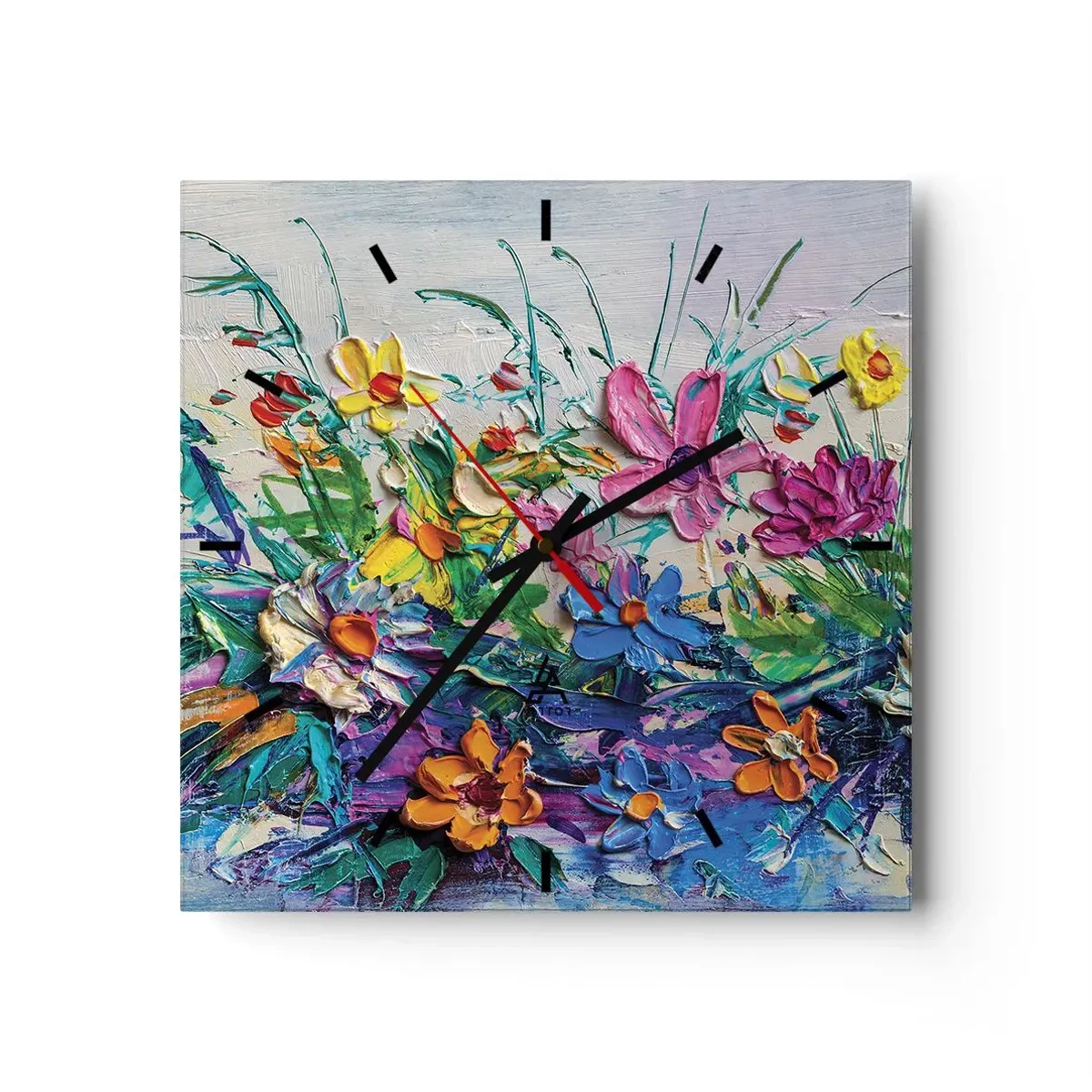 Horloge murale - Pendule murale - Un bouquet de fleurs coloré peint selon la technique de l'empâtement - 30x30cm - Absolument pas une nature morte - Décoration murale moderne pour le salon et la chambre ARTTOR