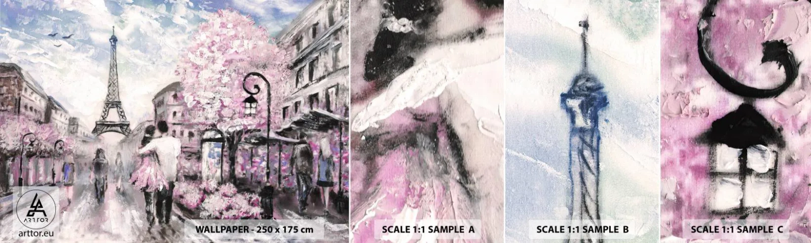 Échantillon de Papier Peint Autocollant Deluxe Sticker - Comment tomber amoureu, il faut juste... - Ville, tour Eiffel, Paris - 100x30 cm