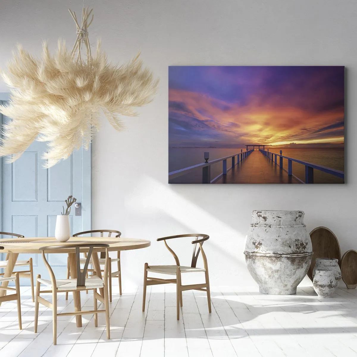 Impression sur toile - Image sur toile - Une jetée menant à la mer au coucher du soleil - 120x80cm - Sans fin - Décoration murale moderne pour le salon et la chambre ARTTOR