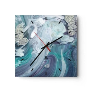 Horloge murale - Pendule murale - Tourbillons abstraits dans des tons de bleu et de blanc - 30x30cm - Courants bleus - Décoration murale moderne pour le salon et la chambre ARTTOR
