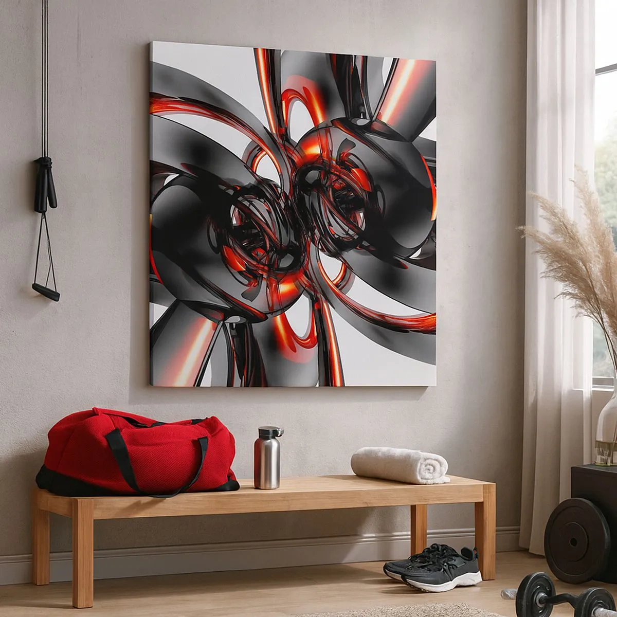 Impression sur toile - Image sur toile - Mouvement de graphite et rouge - 30x30 cm