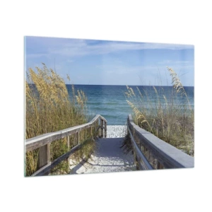 Impression sur verre - Image sur verre - Chemin vers la plage avec vue sur la mer - 100x70cm - Au soleil, sous le vent - Décoration murale moderne pour le salon et la chambre ARTTOR