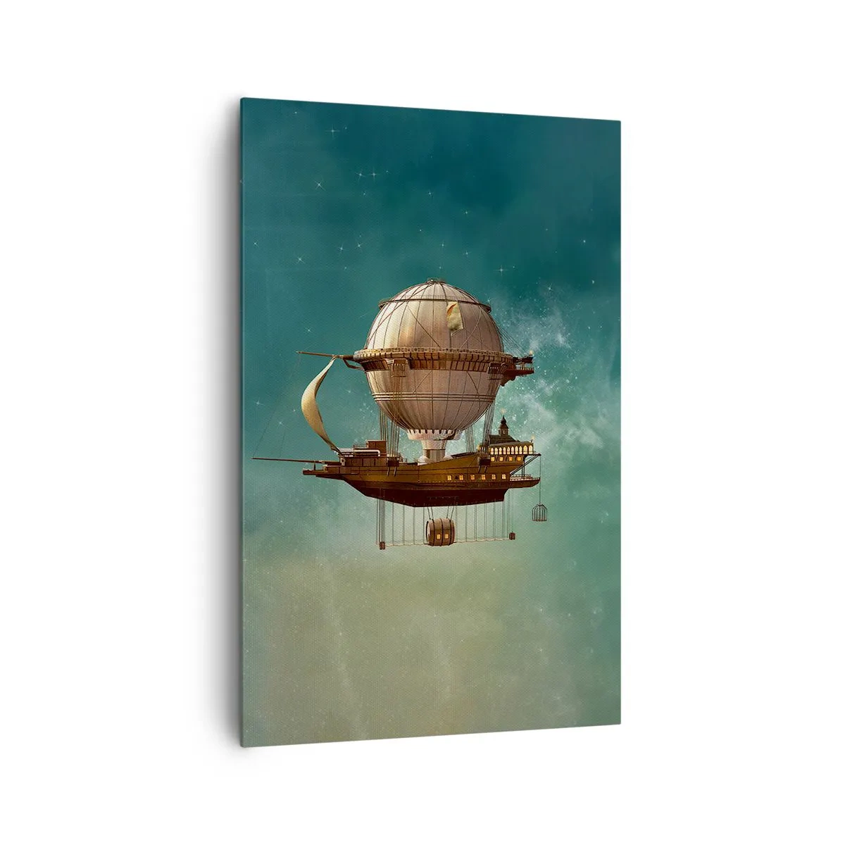 Impression sur toile - Image sur toile - Un dirigeable fantastique contre le ciel verdâtre - 80x120cm - Jules Verne vous salue - Décoration murale moderne pour le salon et la chambre ARTTOR