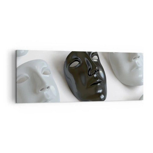 Impression sur toile - Image sur toile - Masques noirs et blancs sur fond clair - 140x50cm - Comment se démarquer ? - Décoration murale moderne pour le salon et la chambre ARTTOR