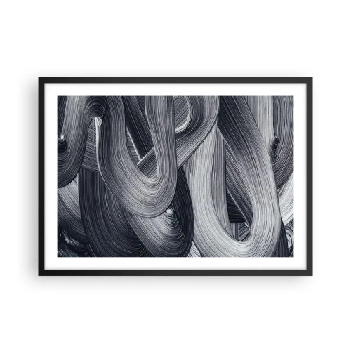 Affiche dans un cadre noir - Poster - Abstraction en noir et blanc avec des coups de pinceau dynamiques. - 70x50cm - La fluidité de la réalité - Décoration murale moderne pour le salon et la chambre ARTTOR