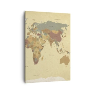 Impression sur toile - Image sur toile - Une carte du monde stylisée dans des tons de beige et de couleurs pastel. - 50x70cm - Pour vous - le monde entier - Décoration murale moderne pour le salon et la chambre ARTTOR