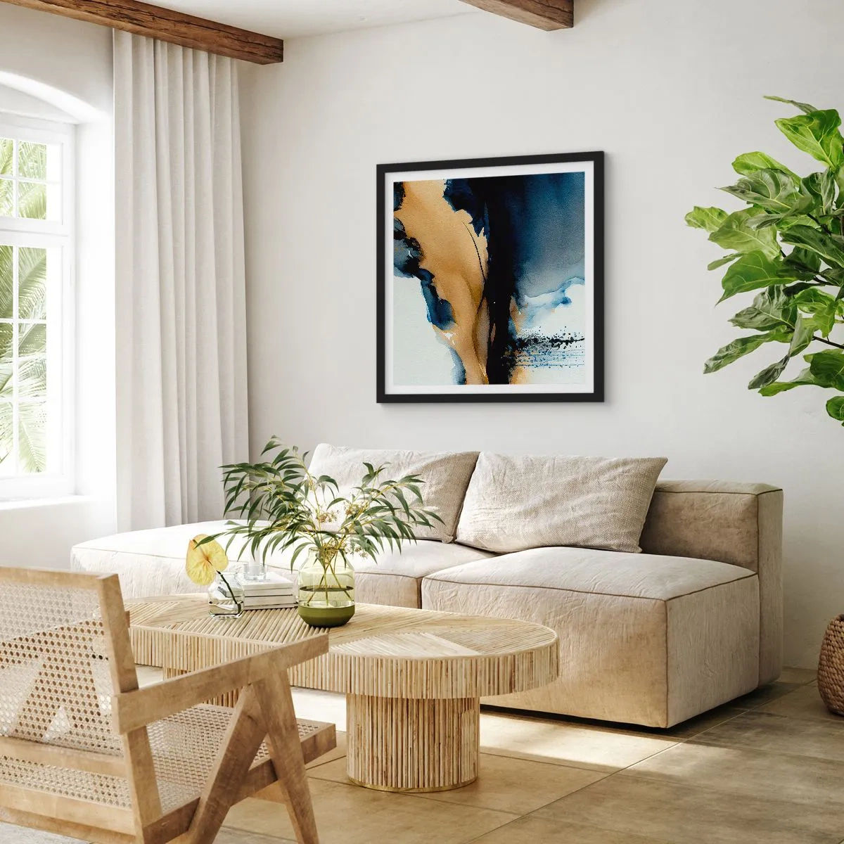 Affiche dans un cadre noir - Poster - Derrière le rideau - 60x60 cm