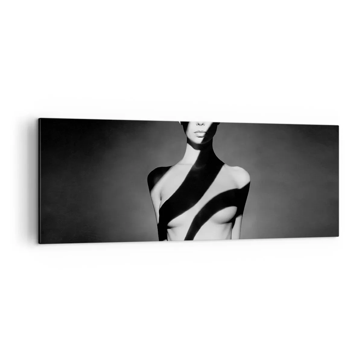 Impression sur toile - Image sur toile - Portrait noir et blanc d'une femme dans l'ombre et la lumière - 140x50cm - Dans la brillance et l'ombre - Décoration murale moderne pour le salon et la chambre ARTTOR