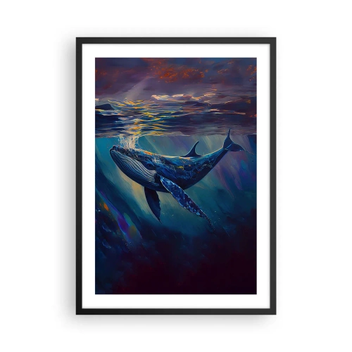 Affiche dans un cadre noir - Poster - Une image maussade d'une baleine dans la lumière sous-marine - 50x70cm - Bienvenue dans mon monde - Décoration murale moderne pour le salon et la chambre ARTTOR