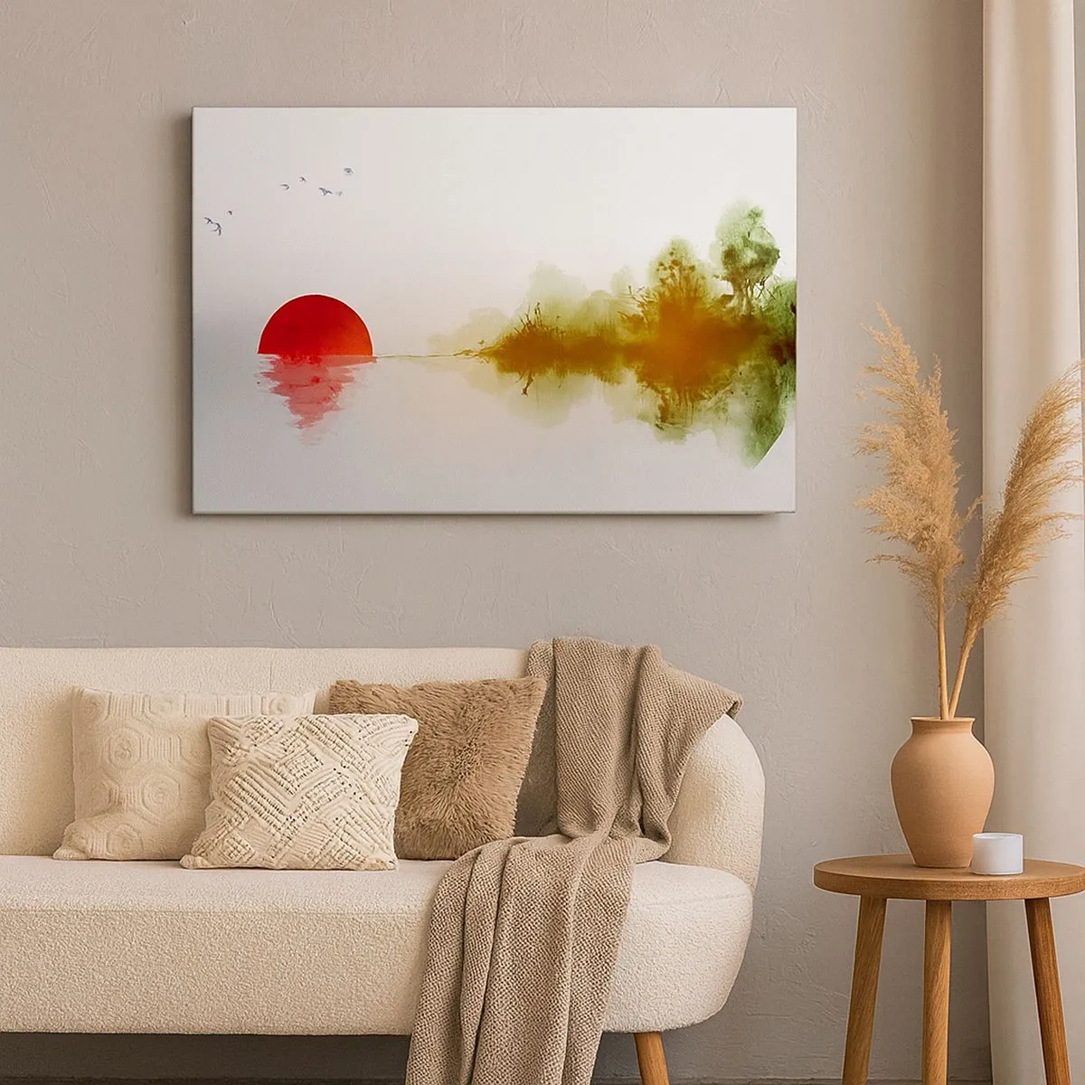 Impression sur toile - Image sur toile - Coucher de soleil abstrait sur un lac avec reflet - 70x50cm - Une promesse de paix - Décoration murale moderne pour le salon et la chambre ARTTOR