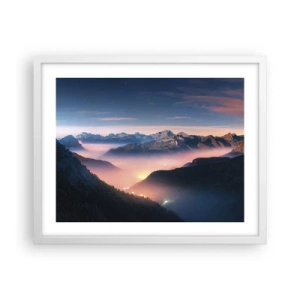 Affiche dans un cadre blanc - Poster - Lumière dans les vallées - 50x40 cm