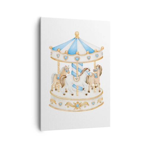 Impression sur toile - Image sur toile - Un carrousel aux couleurs pastel sur fond blanc - 70x100cm - Douce enfance - Décoration murale moderne pour le salon et la chambre ARTTOR