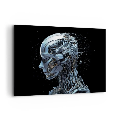 Impression sur toile - Image sur toile - Portrait futuriste d'un cyborg dans un style industriel sur fond noir. - 100x70cm - La technologie est une femme - Décoration murale moderne pour le salon et la chambre ARTTOR