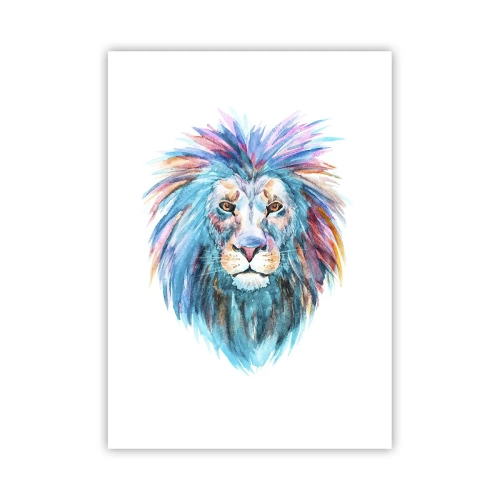 Affiche - Poster - Un lion à l'aquarelle colorée sur fond blanc - 50x70cm - Aura électrique - Décoration murale moderne pour le salon et la chambre ARTTOR