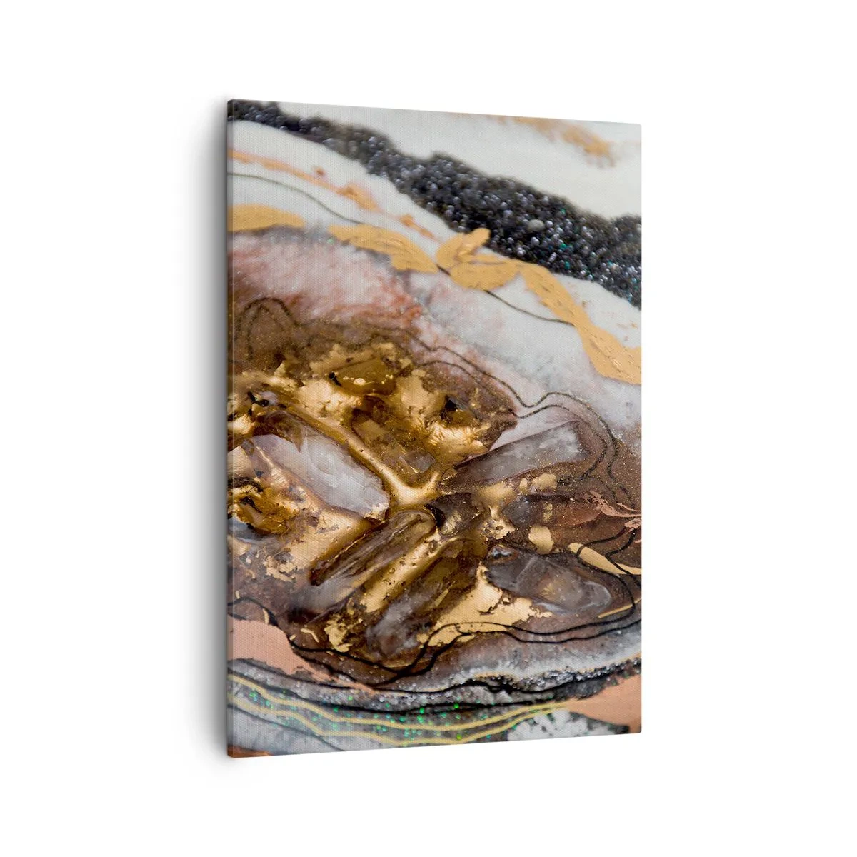 Impression sur toile - Image sur toile - Composition abstraite avec des éléments d'or et de cristaux - 50x70cm - Élément de la terre - Décoration murale moderne pour le salon et la chambre ARTTOR
