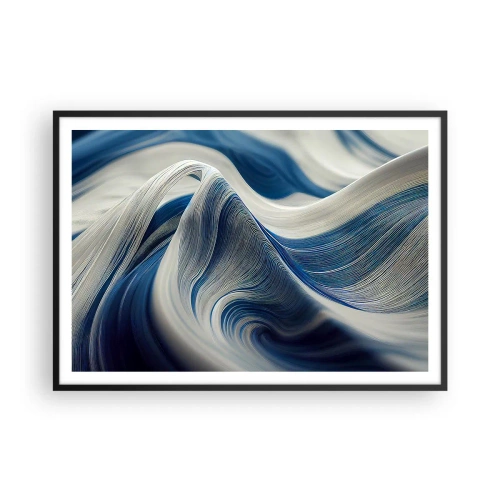 Affiche dans un cadre noir - Poster - Vagues abstraites dans des tons de bleu et de blanc - 100x70cm - La fluidité du bleu et du blanc - Décoration murale moderne pour le salon et la chambre ARTTOR