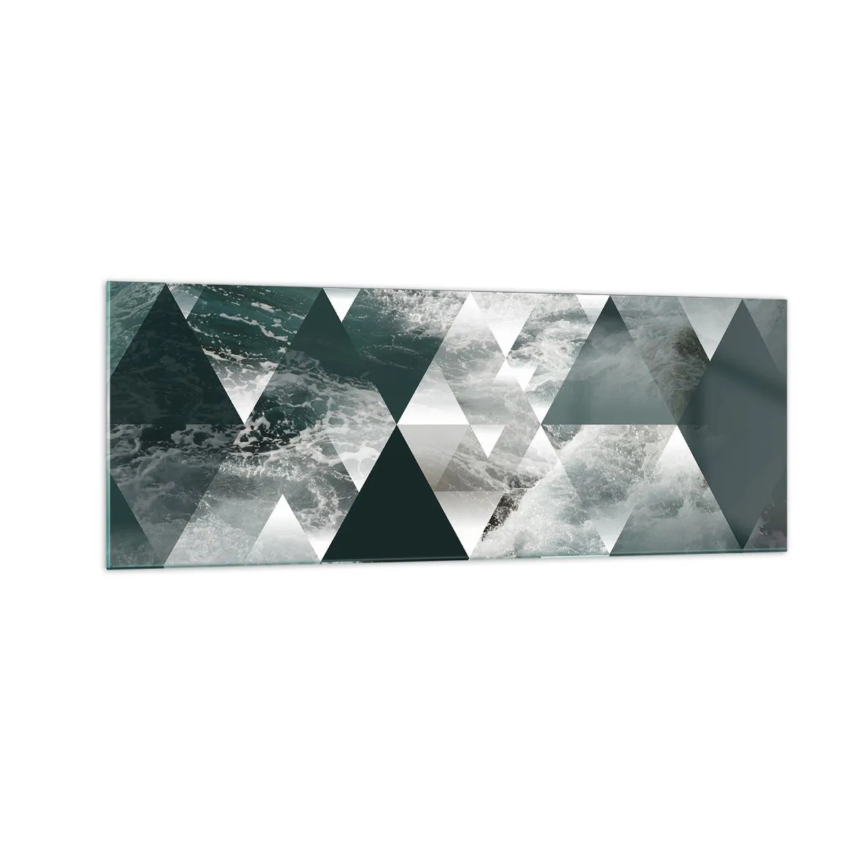 Impression sur verre - Image sur verre - Motif géométrique avec un motif de vagues dans des tons de vert - 140x50cm - Point de vue de cristal - Décoration murale moderne pour le salon et la chambre ARTTOR