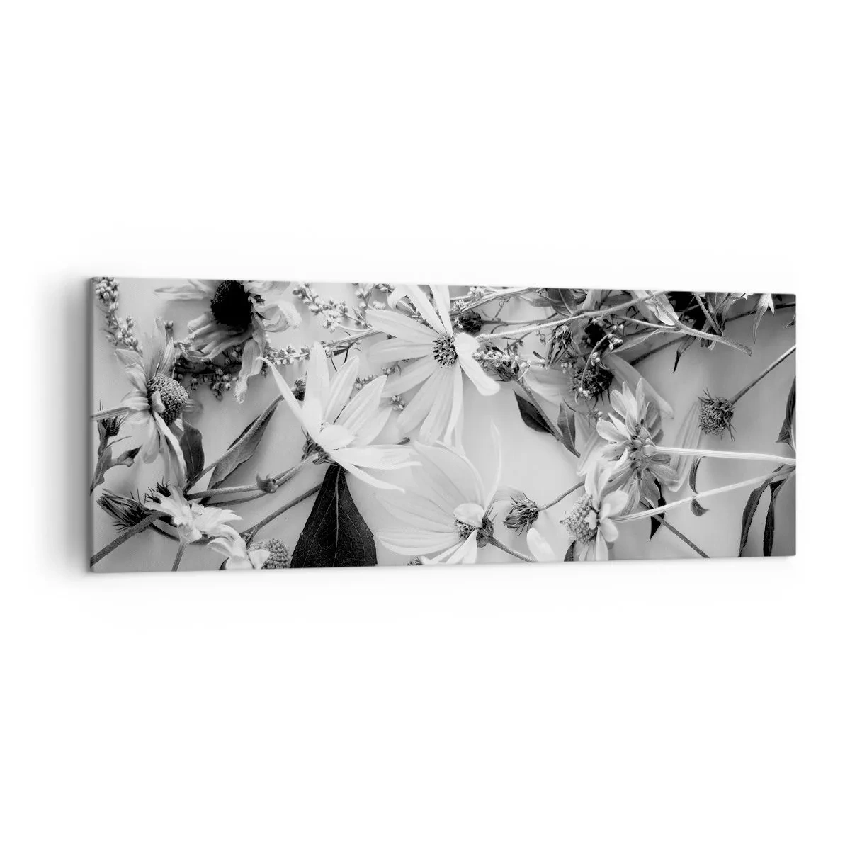 Impression sur toile - Image sur toile - Compositions florales en noir et blanc dans un style artistique subtil - 140x50cm - Non-un bouquet de fleurs - Décoration murale moderne pour le salon et la chambre ARTTOR