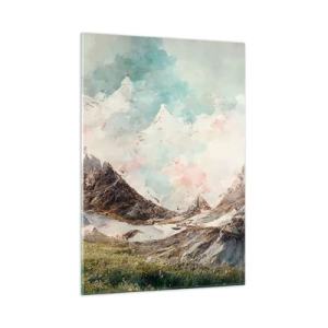 Impression sur verre - Image sur verre - Des sommets pittoresques aux ciels pastel - 50x70cm - Lames de roche - Décoration murale moderne pour le salon et la chambre ARTTOR