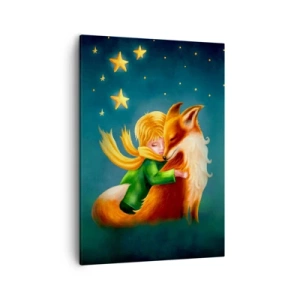 Impression sur toile - Image sur toile - Un garçon avec un renard dans un décor magique avec des étoiles - 50x70cm - Petit Prince - Décoration murale moderne pour le salon et la chambre ARTTOR