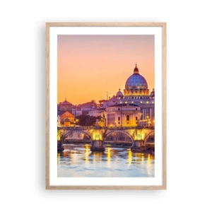 Affiche dans un chêne clair - Poster - Coucher de soleil sur la ville éternelle - 50x70 cm